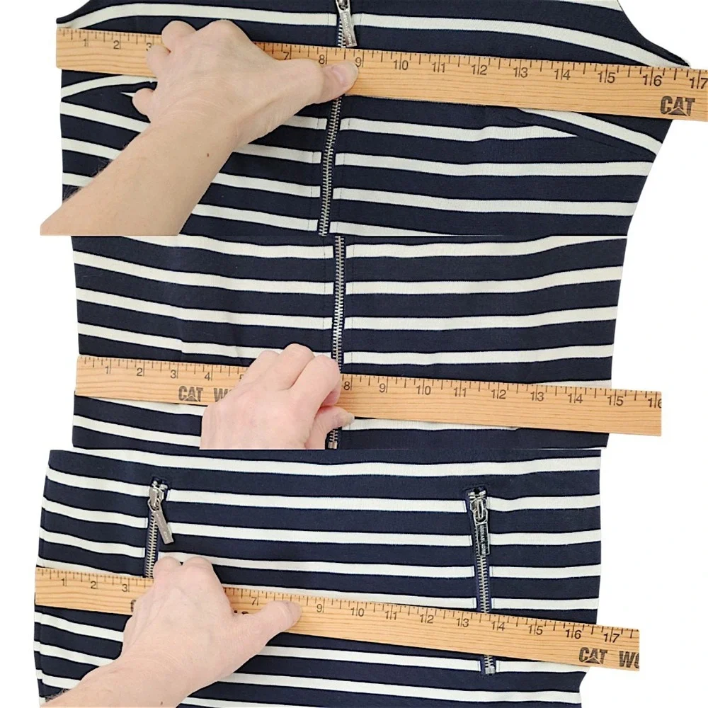 Michael Kors Striped Dress S Nautical Navy Blue White Zip Front Hamptons Preppy